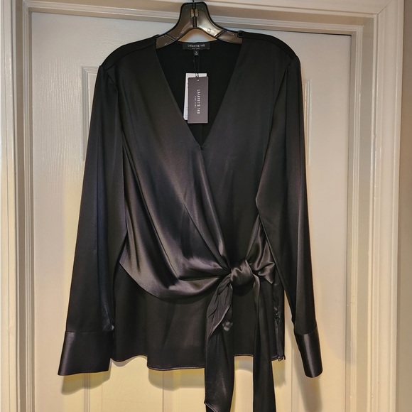 NWT Lafayette 148 New York Olivia Faux Wrap Blouse Satin Charmeuse Holiday Luxe - Picture 3 of 9